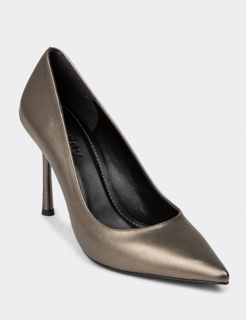 Kadın Platin Renkli Stiletto Topuklu Ayakkabı - P4539ZPLTM01