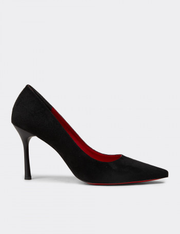 Kadın Siyah Süet Stiletto Topuklu Ayakkabı