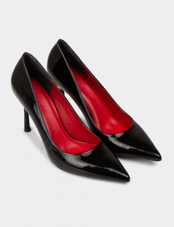 Kadın Rugan Siyah Stiletto Topuklu Ayakkabı - P4539ZSYHM01