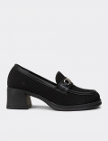 Kadın Siyah Topuklu Loafer Ayakkabı