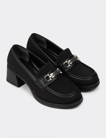 Kadın Siyah Topuklu Loafer Ayakkabı - K1463ZSYHC01
