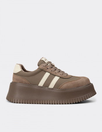 Kadın Vizon Renkli Hakiki Süet Platform Sneaker