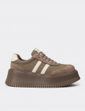 Kadın Vizon Renkli Hakiki Süet Platform Sneaker