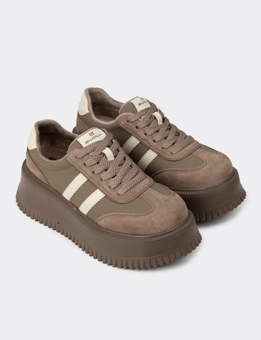 Kadın Vizon Renkli Hakiki Süet Platform Sneaker - E8031ZVZNC01