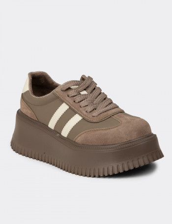 Kadın Vizon Renkli Hakiki Süet Platform Sneaker