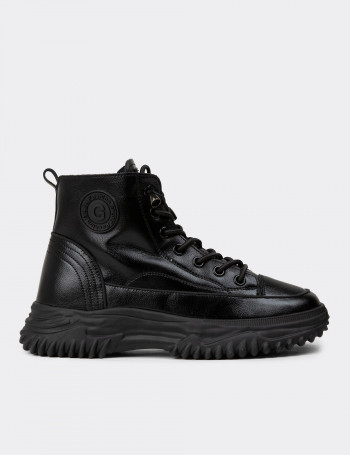 Kadın Siyah Hakiki Deri Sneaker Bot