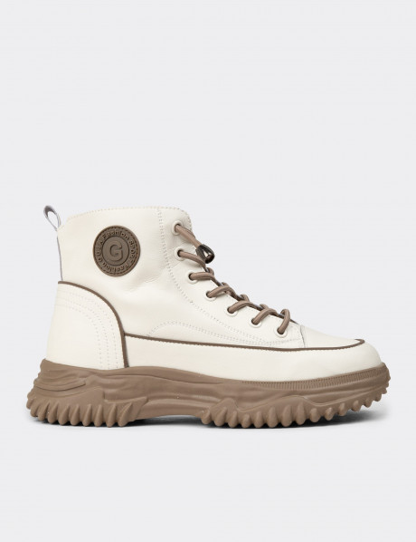 Kadın Hakiki Deri Bej Sneaker Bot