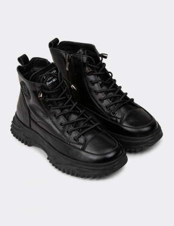 Kadın Siyah Hakiki Deri Sneaker Bot