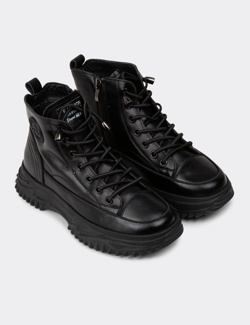 Kadın Siyah Hakiki Deri Sneaker Bot - 25310ZSYHC01
