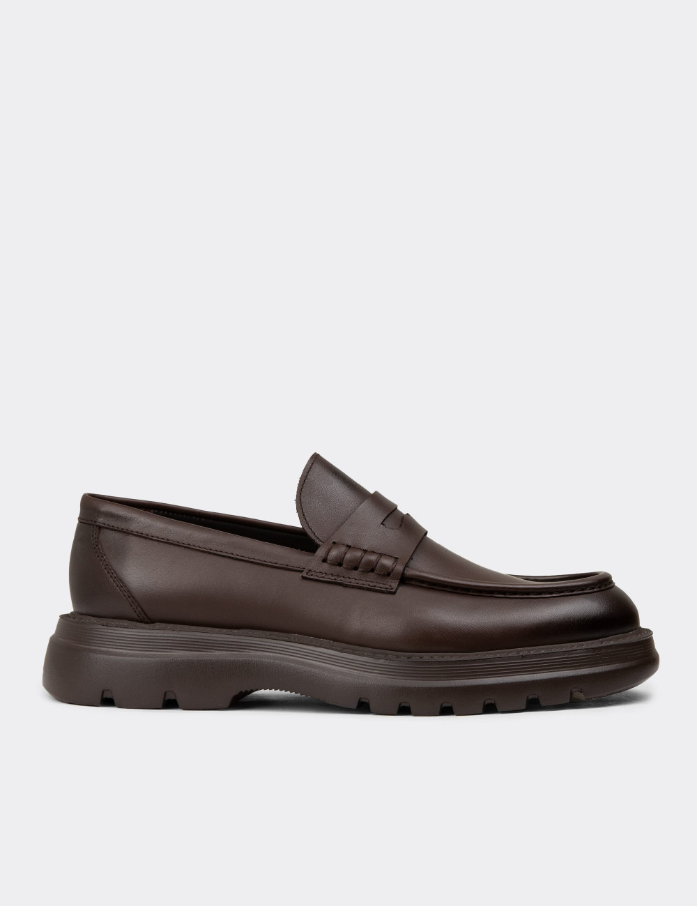 Erkek Kahverengi Hakiki Deri Kalın Taban Loafer - 02006MKHVE01