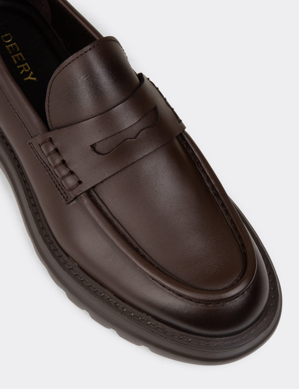 Erkek Kahverengi Hakiki Deri Kalın Taban Loafer - 02006MKHVE01