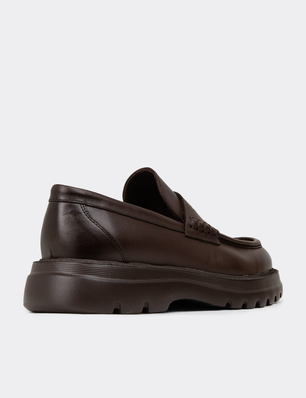 Erkek Kahverengi Hakiki Deri Kalın Taban Loafer - 02006MKHVE01