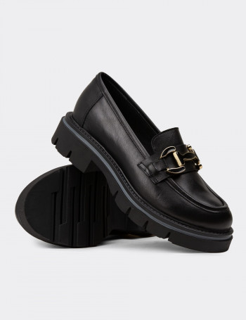 Kadın Hakiki Deri Siyah Loafer Ayakkabı - F2313ZSYHE01