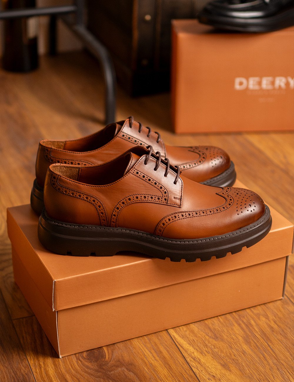 Erkek Hakiki Deri Taba Renk Günlük Ayakkabı - 01696MTBAE01