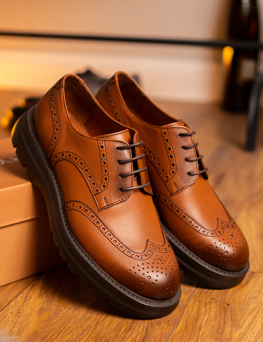 Erkek Hakiki Deri Taba Renk Günlük Ayakkabı - 01696MTBAE01