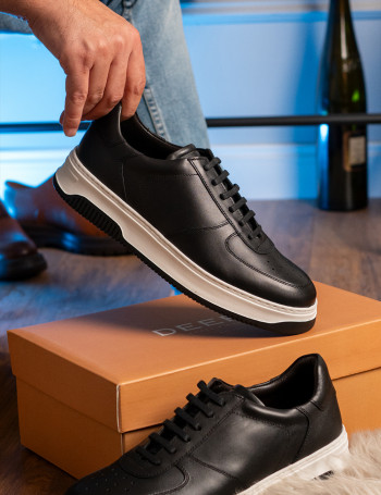 Hakiki Deri Siyah Erkek Sneaker Ayakkabı - 01965MSYHE08