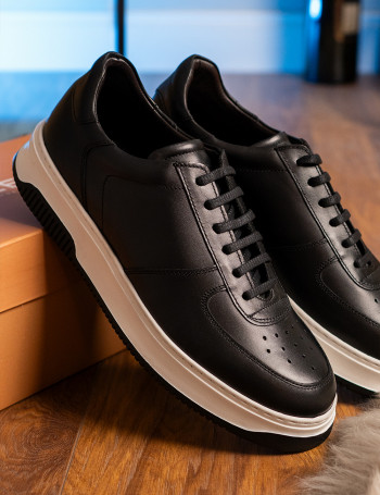 Hakiki Deri Siyah Erkek Sneaker Ayakkabı - 01965MSYHE08