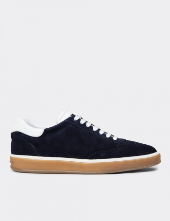 Erkek Lacivert Hakiki Süet Sneaker Ayakkabı
