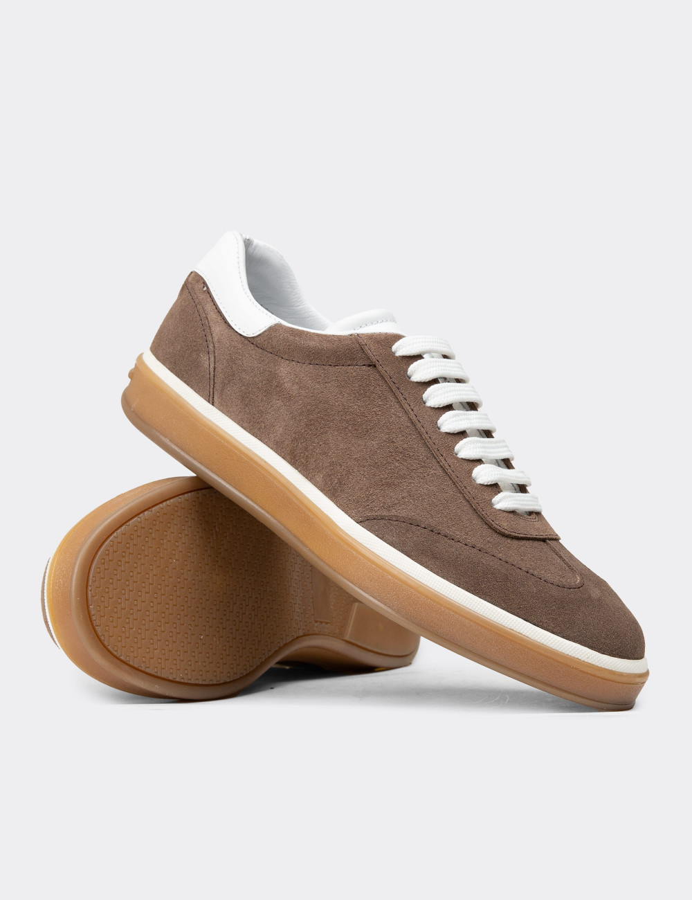 Erkek Hakiki Süet Vizon Renk Sneakers - 01997MVZNC01