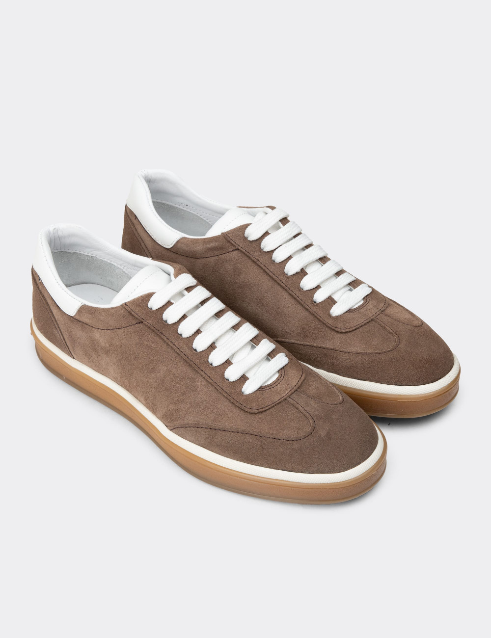 Erkek Hakiki Süet Vizon Renk Sneakers - 01997MVZNC01