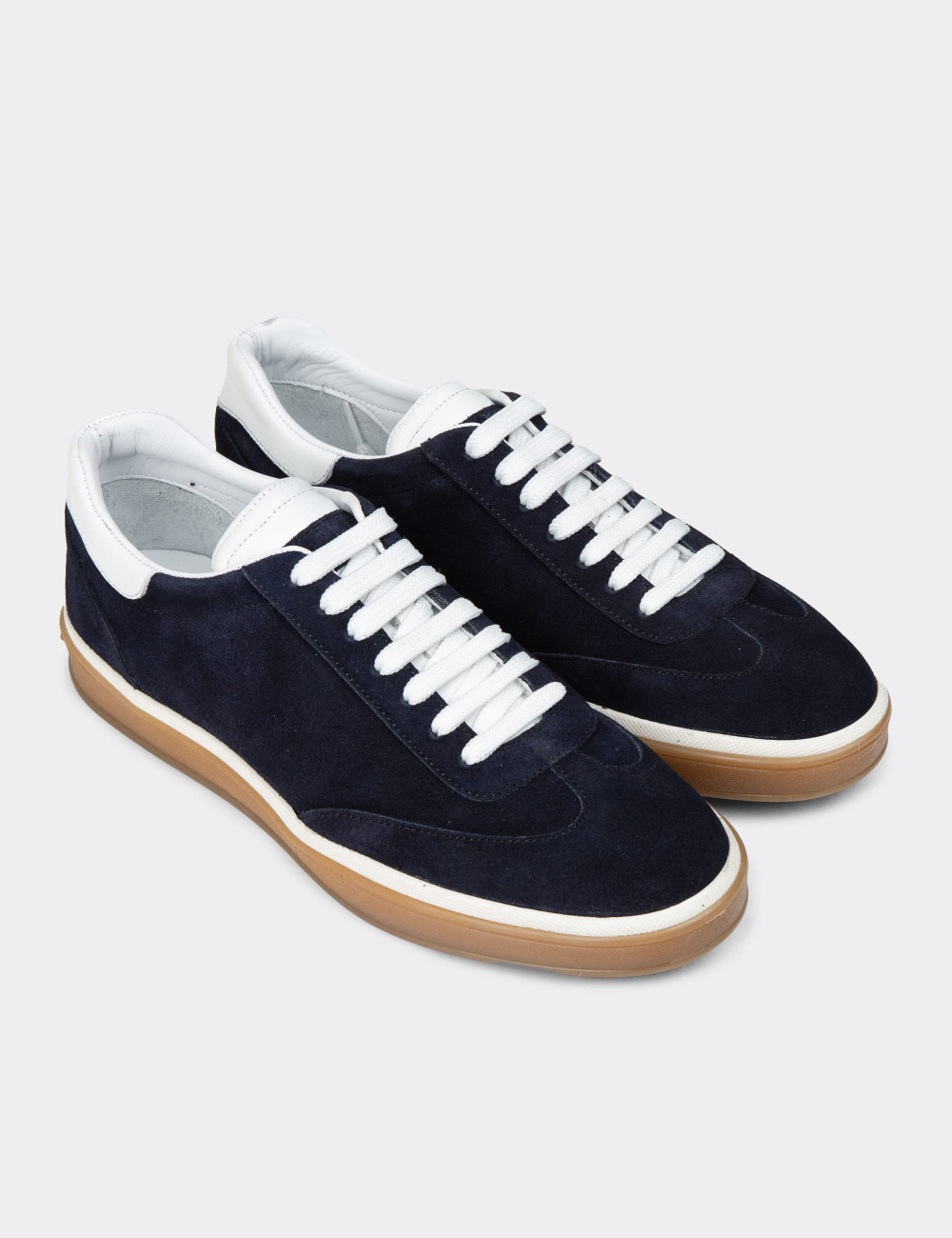 Erkek Lacivert Hakiki Süet Sneaker Ayakkabı - 01997MLCVC03