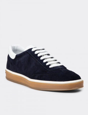 Erkek Lacivert Hakiki Süet Sneaker Ayakkabı