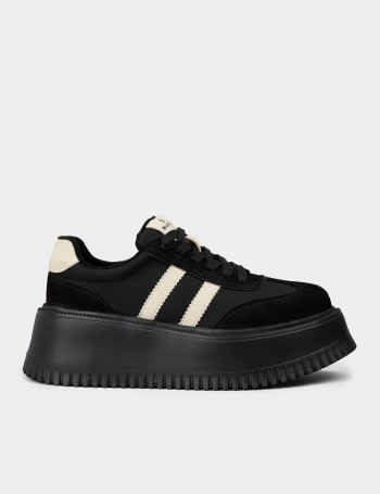 Kadın Siyah Hakiki Süet Platform Sneaker