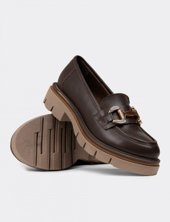 Kadın Kahverengi Hakiki Deri Loafer Ayakkabı - F2313ZKHVE01