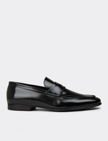 Erkek Hakiki Deri Siyah Loafer Ayakkabı - 01988MSYHC03