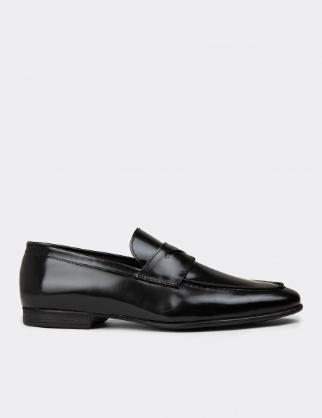 Erkek Hakiki Deri Siyah Loafer Ayakkabı