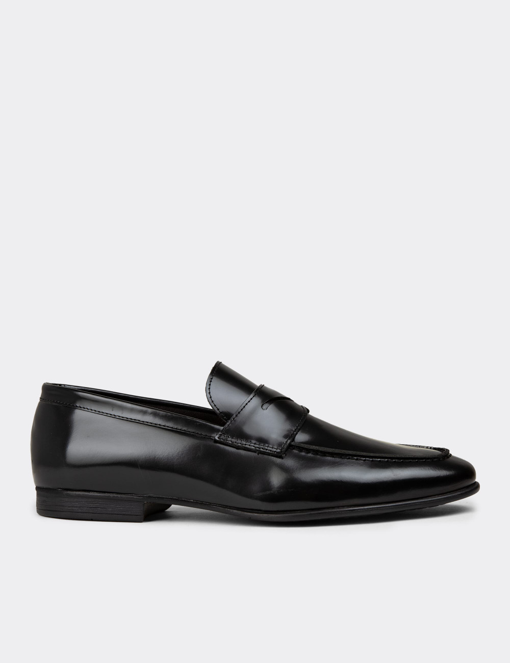 Erkek Hakiki Deri Siyah Loafer Ayakkabı - 01988MSYHC03