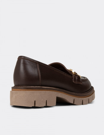 Kadın Kahverengi Hakiki Deri Loafer Ayakkabı - F2313ZKHVE01