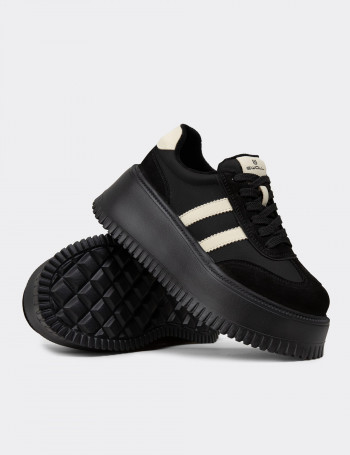 Kadın Siyah Hakiki Süet Platform Sneaker - E8031ZSYHC01