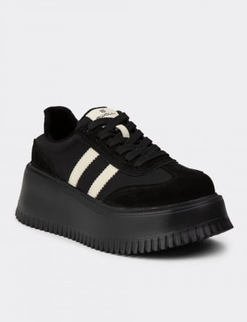 Kadın Siyah Hakiki Süet Platform Sneaker