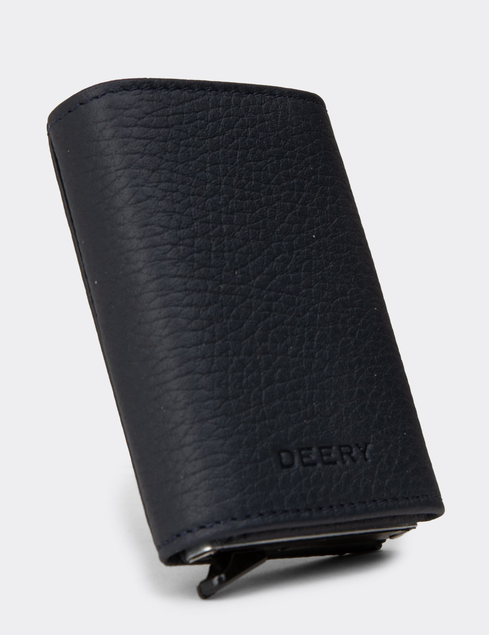 Hakiki Deri Lacivert Mekanizmalı Dikey Erkek Cüzdanı - 00632MLCVZ02