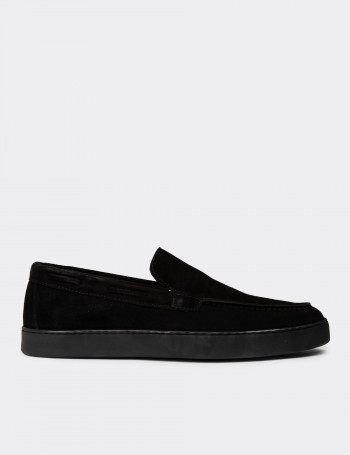 Erkek Hakiki Süet Siyah Loafer Ayakkabı - 01993MSYHC01