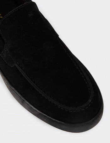 Erkek Hakiki Süet Siyah Loafer Ayakkabı - 01993MSYHC01
