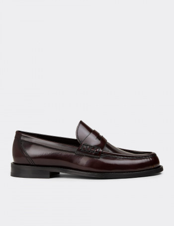 Erkek Hakiki Deri Bordo Loafer Ayakkabı - 02000MBRDM01