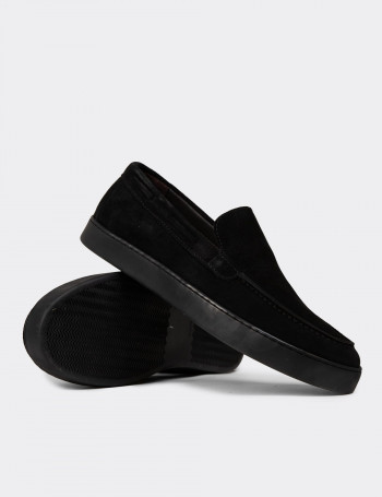 Erkek Hakiki Süet Siyah Loafer Ayakkabı - 01993MSYHC01
