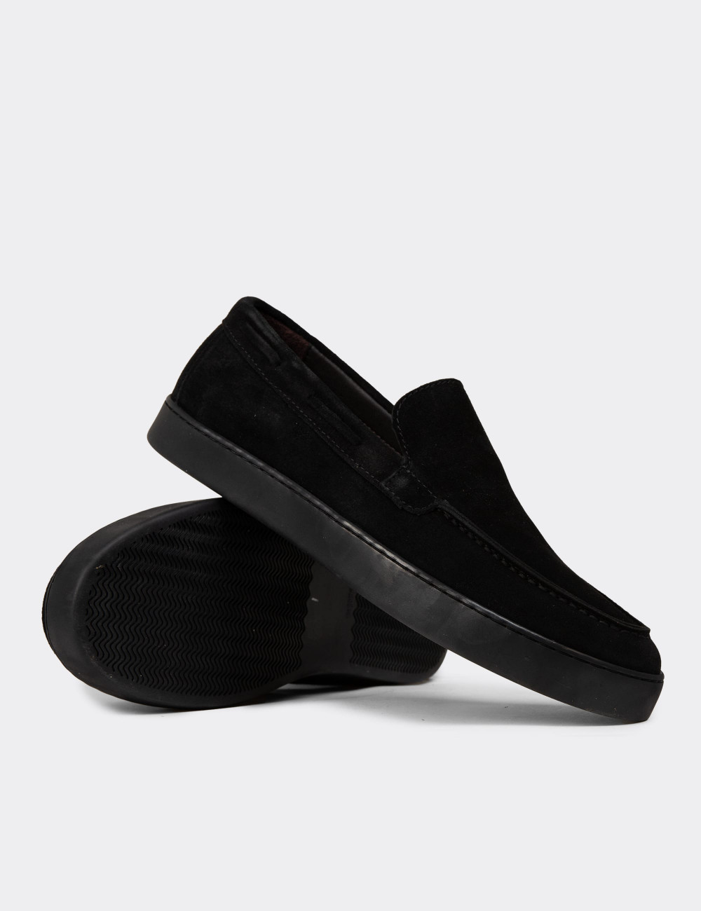 Erkek Hakiki Süet Siyah Loafer Ayakkabı - 01993MSYHC01