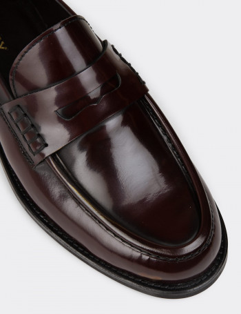 Erkek Hakiki Deri Bordo Loafer Ayakkabı - 02000MBRDM01