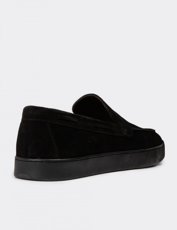 Erkek Hakiki Süet Siyah Loafer Ayakkabı - 01993MSYHC01