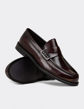 Erkek Hakiki Deri Bordo Loafer Ayakkabı - 02000MBRDM01