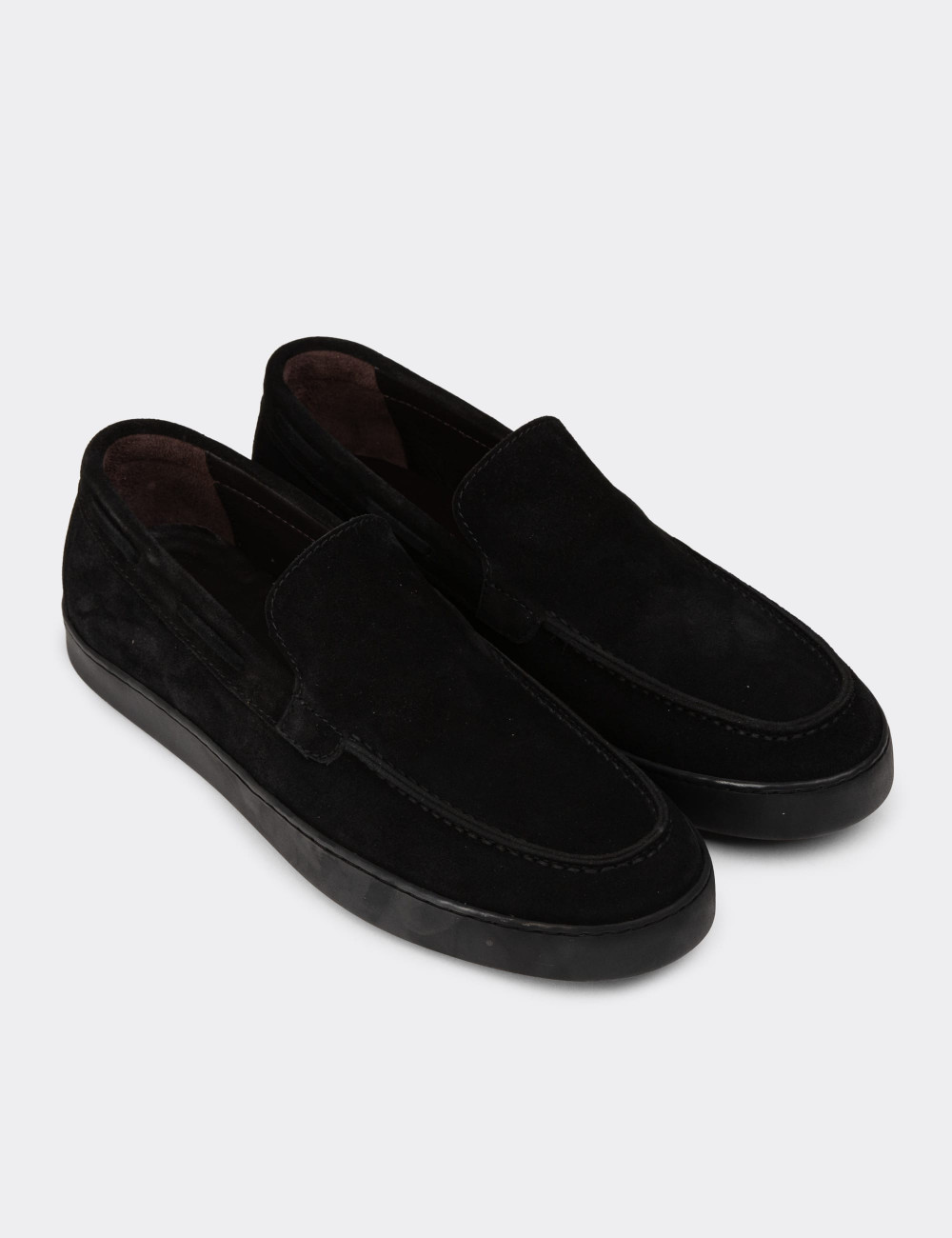 Erkek Hakiki Süet Siyah Loafer Ayakkabı - 01993MSYHC01