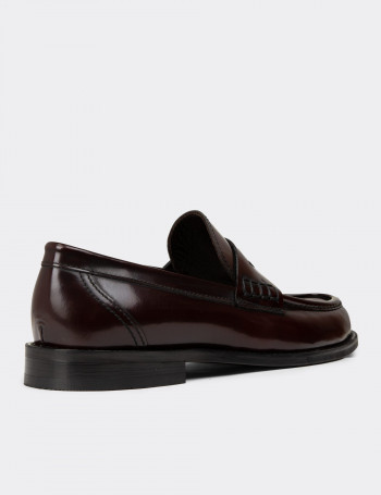 Erkek Hakiki Deri Bordo Loafer Ayakkabı - 02000MBRDM01