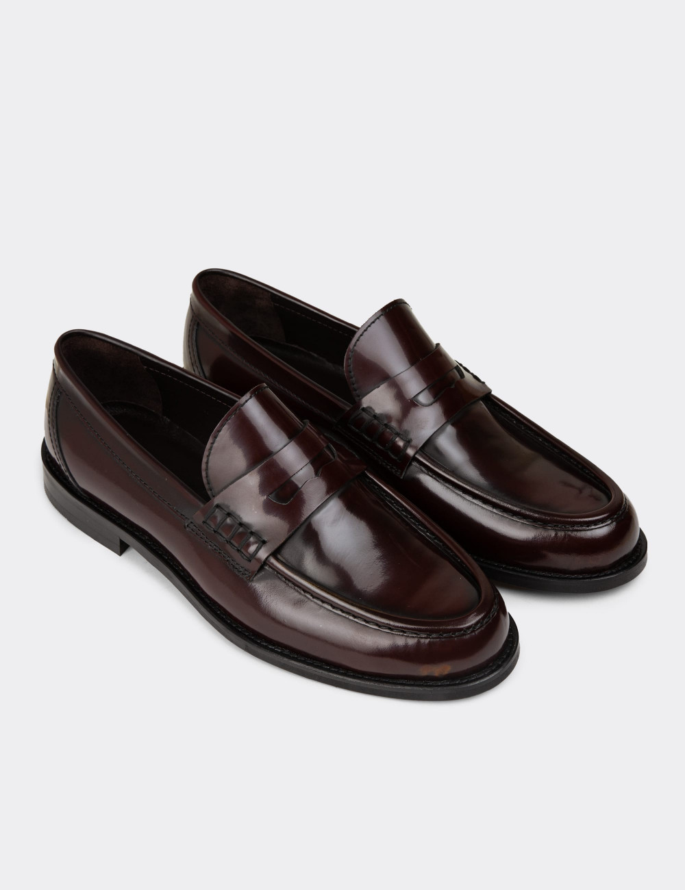Erkek Hakiki Deri Bordo Loafer Ayakkabı - 02000MBRDM01