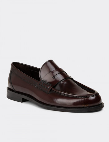 Erkek Hakiki Deri Bordo Loafer Ayakkabı - 02000MBRDM01