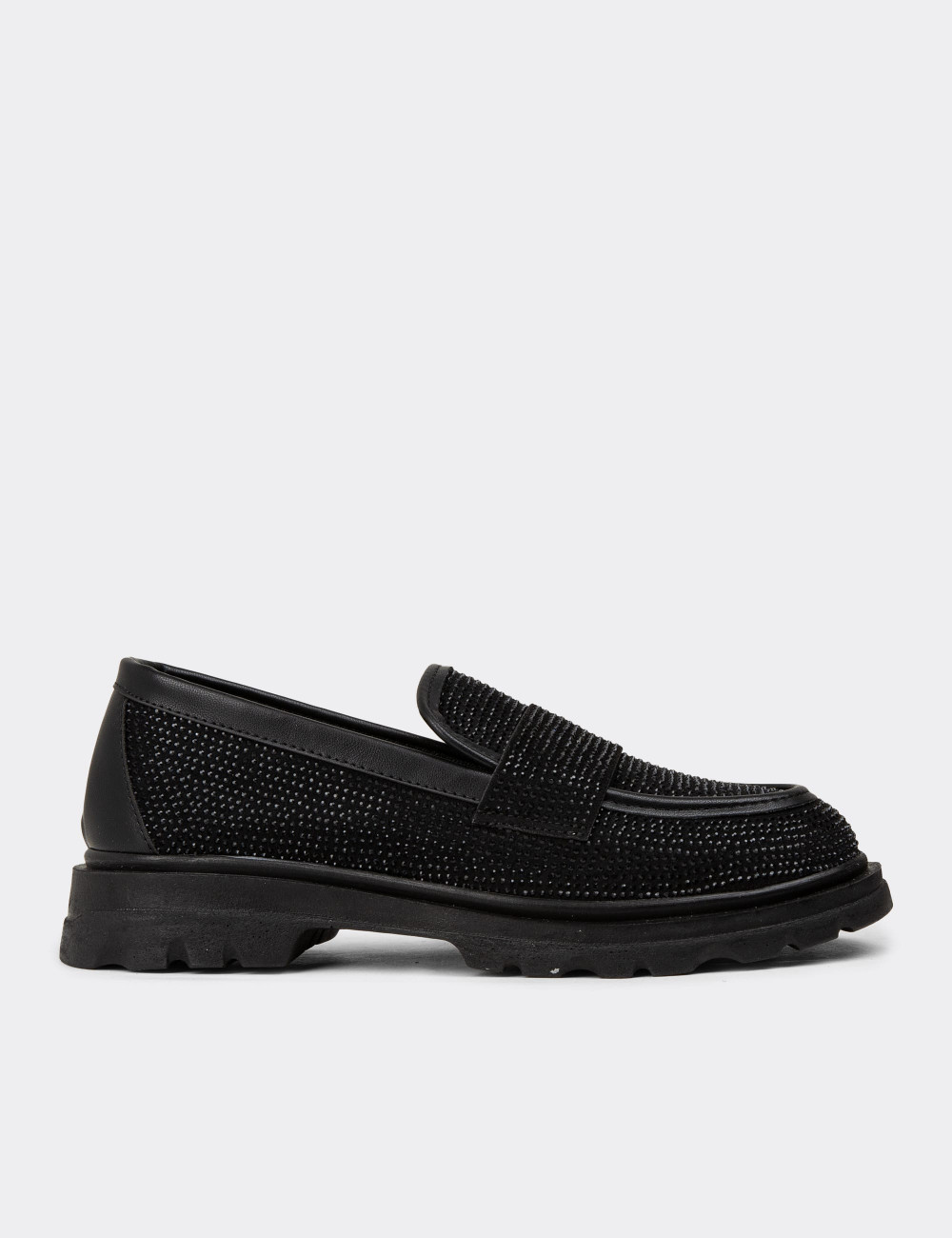 Kadın Siyah Taşlı Loafer Ayakkabı - KA515ZSYHE01