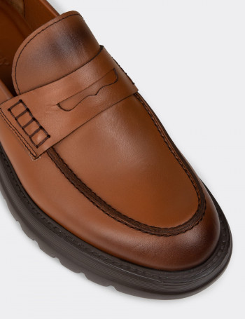 Erkek Hakiki Deri Taba Renk Kalın Taban Loafer - 02006MTBAE01