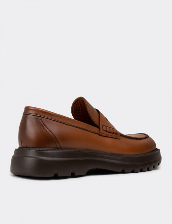 Erkek Hakiki Deri Taba Renk Kalın Taban Loafer - 02006MTBAE01